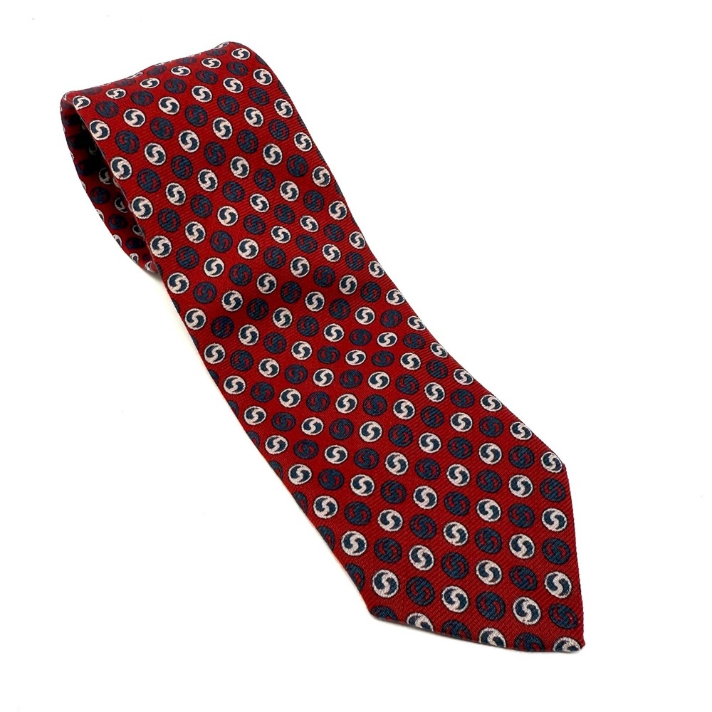 Brooks Brothers Makers 100% Wool Red Blue White Swirl Pattern Mens Neck‎ Tie